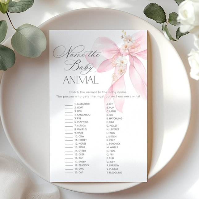 Rosa Bow Namn vid babyduschspelet baby djur (Skapare uppladdad)