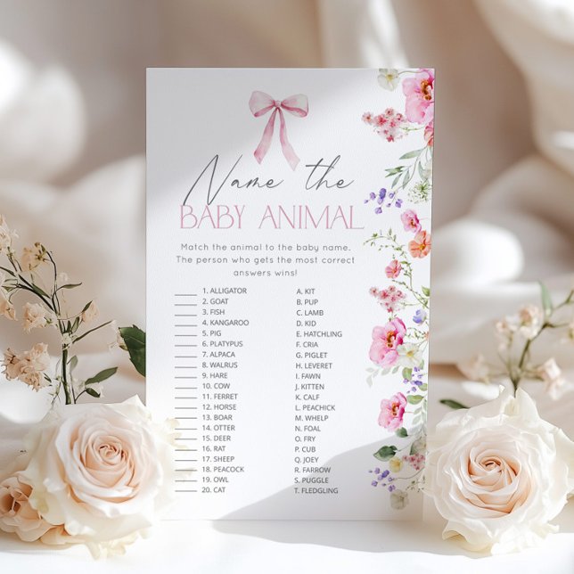 Rosa Bow Namn vid babyduschspelet baby djur (Skapare uppladdad)