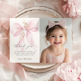 Rosa Bow Oanbudful Blommigt Foto Birthday Tack Inbjudningar