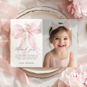 Rosa Bow Oanbudful Blommigt Foto Birthday Tack Inbjudningar
