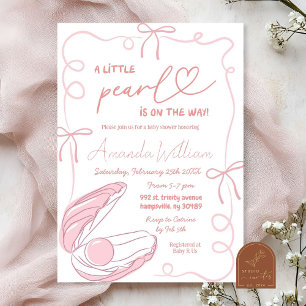 Rosa Bow Ocean Little Pearl Girl Baby Shower Inbjudningar