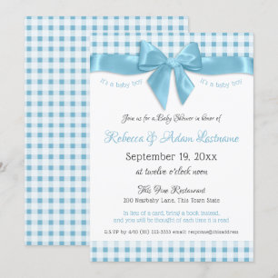 Rosa Bow och Gingham Check Baby Shower Inbjudningar