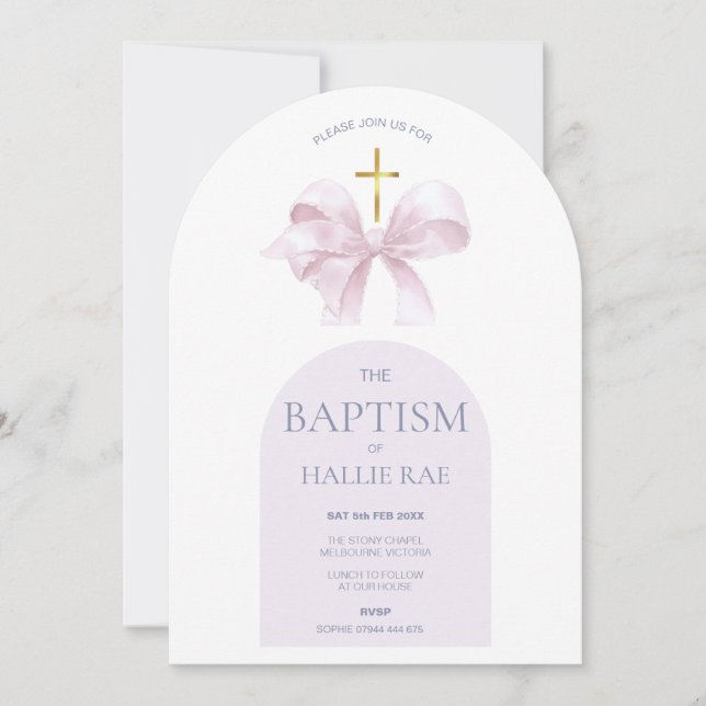 Rosa Bow och Guld Kor-baptism: väpnad inbjudan (Framsida)
