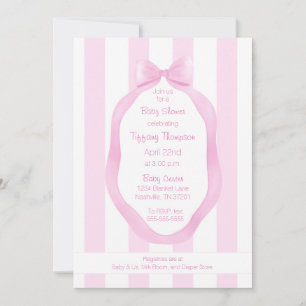 Rosa Bow och Tapet Rand Baby Shower Inbjudningar