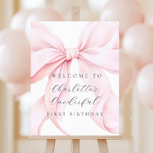 Rosa Bow Oenderful First Birthday Välkomstskylt