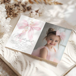 Rosa Bow Onederful flicka 1:a födelsedag Foto Inbjudningar