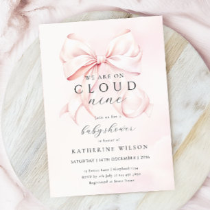Rosa Bow på Cloud Nine Baby Shower Inbjudningar