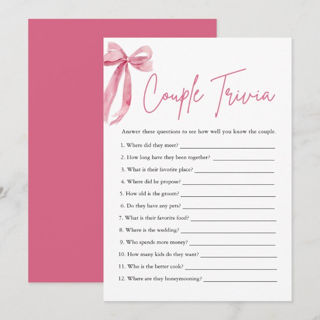  Rosa Bow par Trivia-Möhippa Inbjudningar (Fram/baksida)