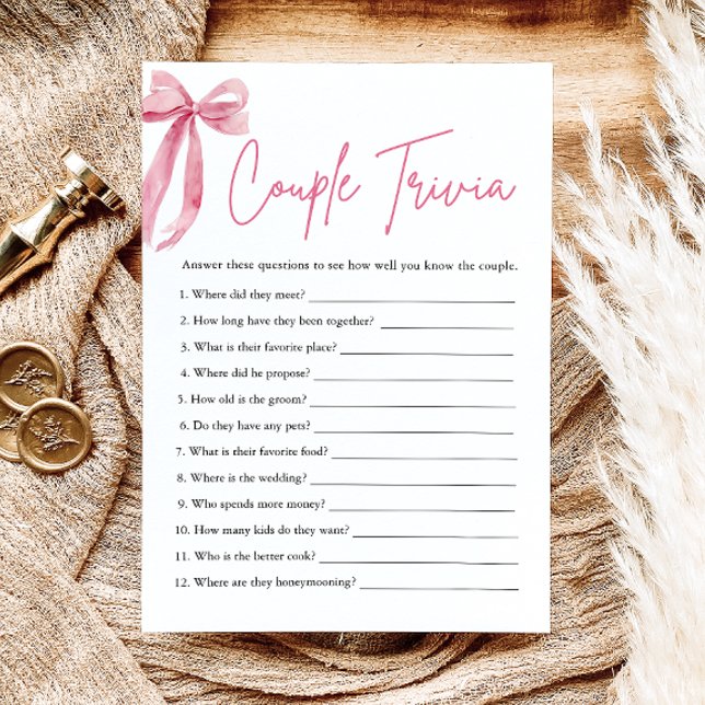  Rosa Bow par Trivia-Möhippa Inbjudningar (Blush Pink Bow Couple Trivia Bridal Shower Game)