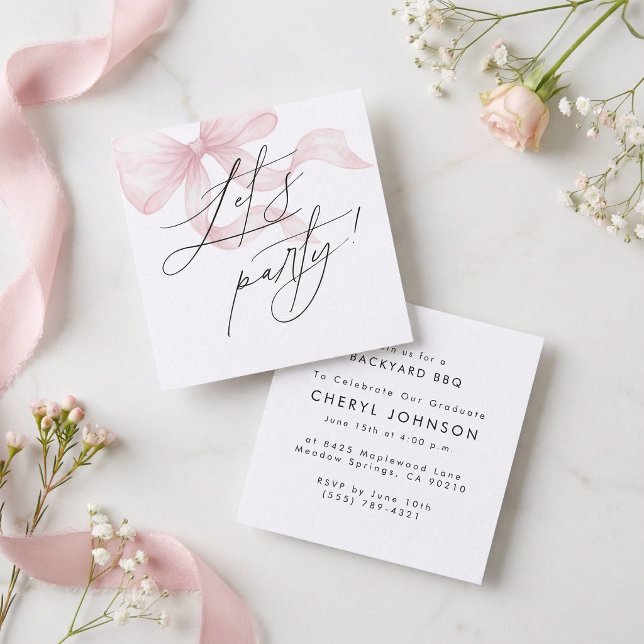 Rosa Bow Party Inbjudan Bifogad Kort (Skapare uppladdad)