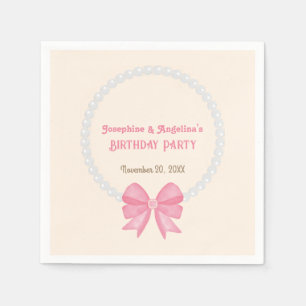Rosa Bow Pearl Photo Girl Joint Birthday Välkommen Pappersservett