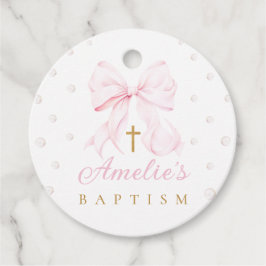 Rosa Bow Pearls Girl Baptism Gåvor Etiketter