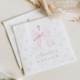 Rosa Bow Pearls Girl Baptism Pappersservett