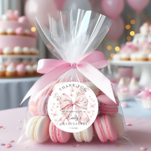 Rosa Bow Pearls Quinceañera Tack Sticker Runt Klistermärke