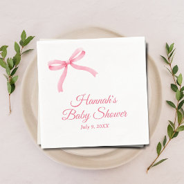 Rosa Bow Personlig Script Baby Shower Napkins Pappersservett