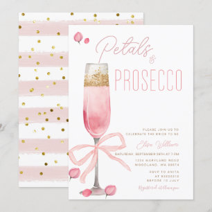 Rosa Bow Petals och Prosecco Möhippa Inbjudningar