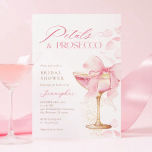 Rosa Bow Petals och Prosecco Möhippa Inbjudningar