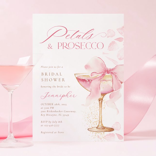 Rosa Bow Petals och Prosecco Möhippa Inbjudningar (Skapare uppladdad)