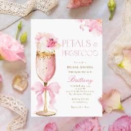 Rosa Bow Petals Prosecco Inbjudningskort för möhip