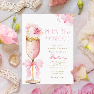 Rosa Bow Petals Prosecco Inbjudningskort för möhip