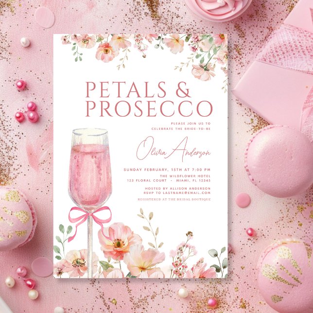 Rosa Bow Petals & Prosecco  Möhippa Inbjudningar (Skapare uppladdad)