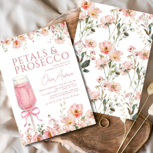 Rosa Bow Petals & Prosecco Möhippa Inbjudningar
