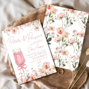 Rosa Bow Petals & Prosecco Möhippa Inbjudningar