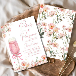 Rosa Bow Petals & Prosecco Möhippa Inbjudningar