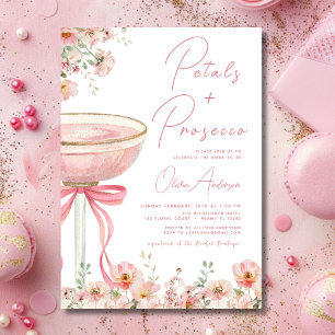 Rosa Bow Petals & Prosecco Möhippa Inbjudningar