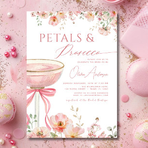 Rosa Bow Petals & Prosecco Möhippa Inbjudningar