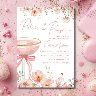 Rosa Bow Petals & Prosecco Möhippa Inbjudningar