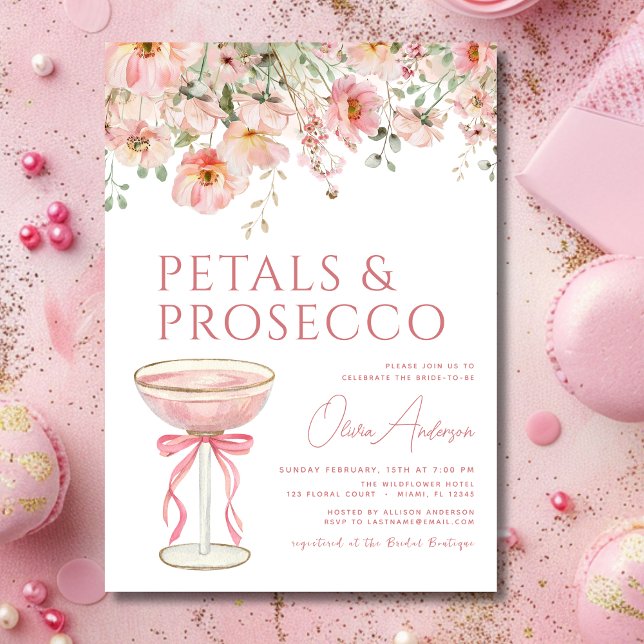Rosa Bow Petals & Prosecco  Möhippa Inbjudningar (Skapare uppladdad)