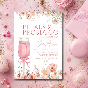 Rosa Bow Petals & Prosecco Möhippa Inbjudningar