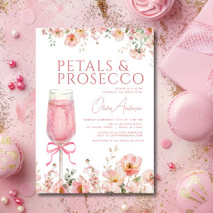 Rosa Bow Petals & Prosecco Möhippa Inbjudningar