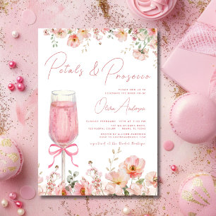 Rosa Bow Petals & Prosecco Möhippa Inbjudningar