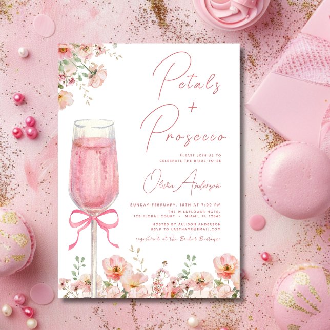 Rosa Bow Petals & Prosecco  Möhippa Inbjudningar (Skapare uppladdad)