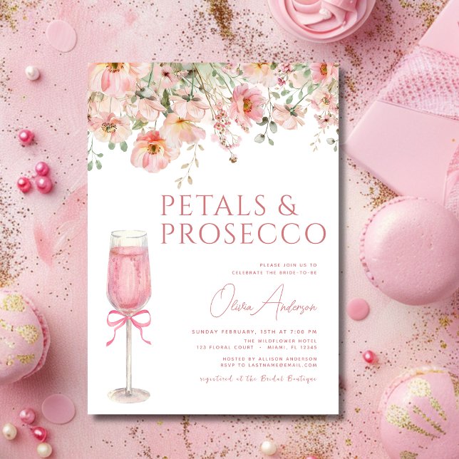 Rosa Bow Petals & Prosecco  Möhippa Inbjudningar (Skapare uppladdad)
