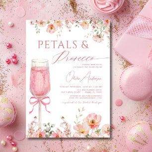 Rosa Bow Petals & Prosecco Möhippa Inbjudningar