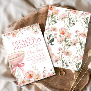 Rosa Bow Petals & Prosecco Möhippa Inbjudningar