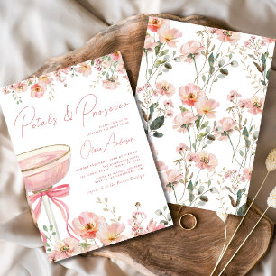 Rosa Bow Petals & Prosecco Möhippa Inbjudningar