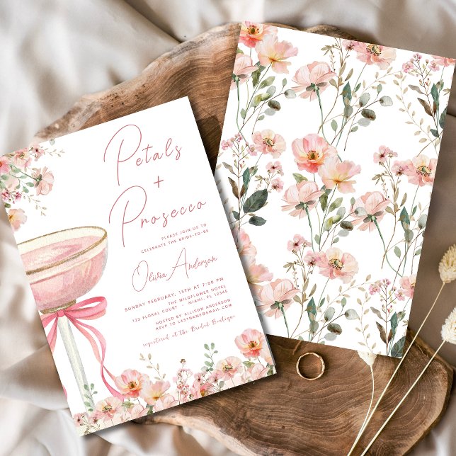 Rosa Bow Petals & Prosecco  Möhippa Inbjudningar (Skapare uppladdad)