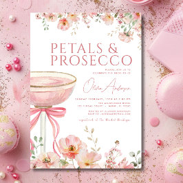 Rosa Bow Petals & Prosecco  Möhippa Inbjudningar