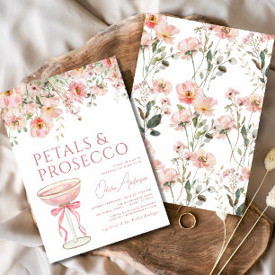 Rosa Bow Petals & Prosecco Möhippa Inbjudningar