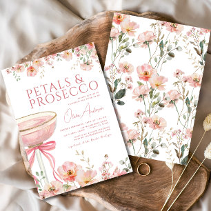 Rosa Bow Petals & Prosecco Möhippa Inbjudningar