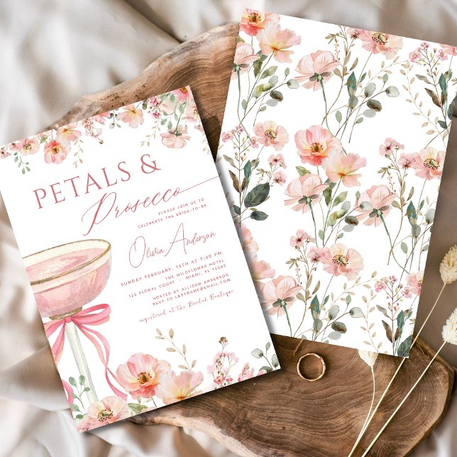 Rosa Bow Petals & Prosecco  Möhippa Inbjudningar (Skapare uppladdad)