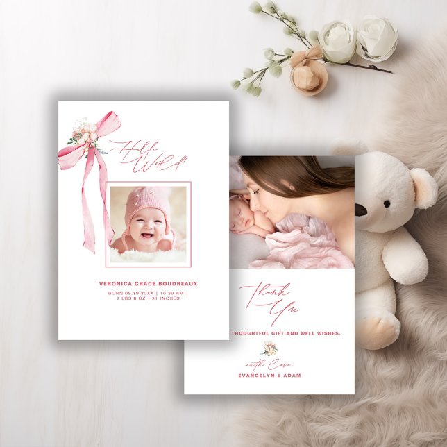  Rosa Bow Photo Baby Shower Tack för ditt kort (Skapare uppladdad)