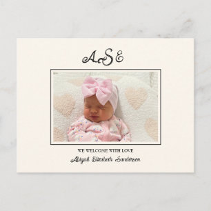 Rosa Bow Photo Cream Birth Notice Vykort