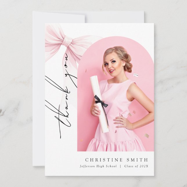 Rosa Bow Photo Studenten Arch - tackkort Tack Kort (Framsida)