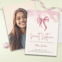 Rosa Bow Photo Sweet sixteen Birthday Inbjudningar
