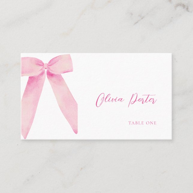 Rosa Bow Place Card Hon Gifter sig Shower Placeringskort (Framsida)